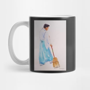 Man sweeping at Japanese Temple Mug